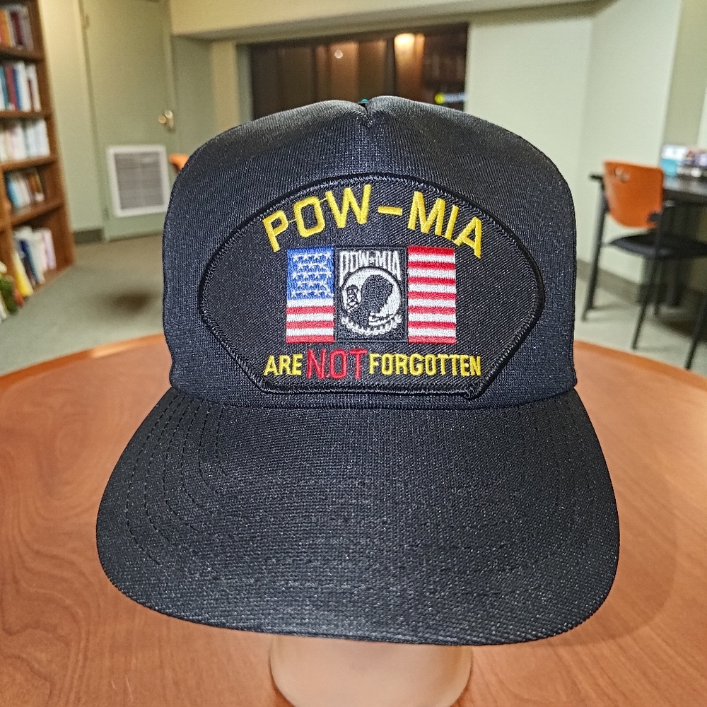 Vintage 80s POW MIA Trucker Snapback Black Hat USA Army Military